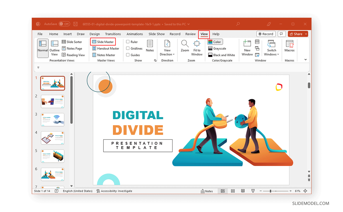 Open Slide Master to import slide theme