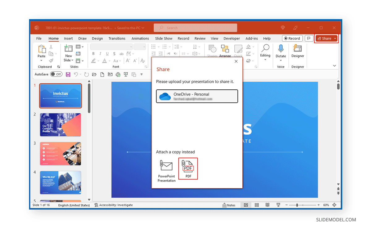 Share PowerPoint presentation as PDF