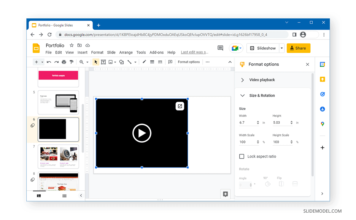video playback options for inserted video in google slides