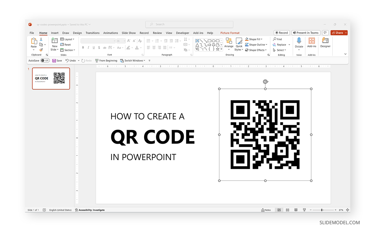 Inserting a QR code from picture in PowerPoint slide