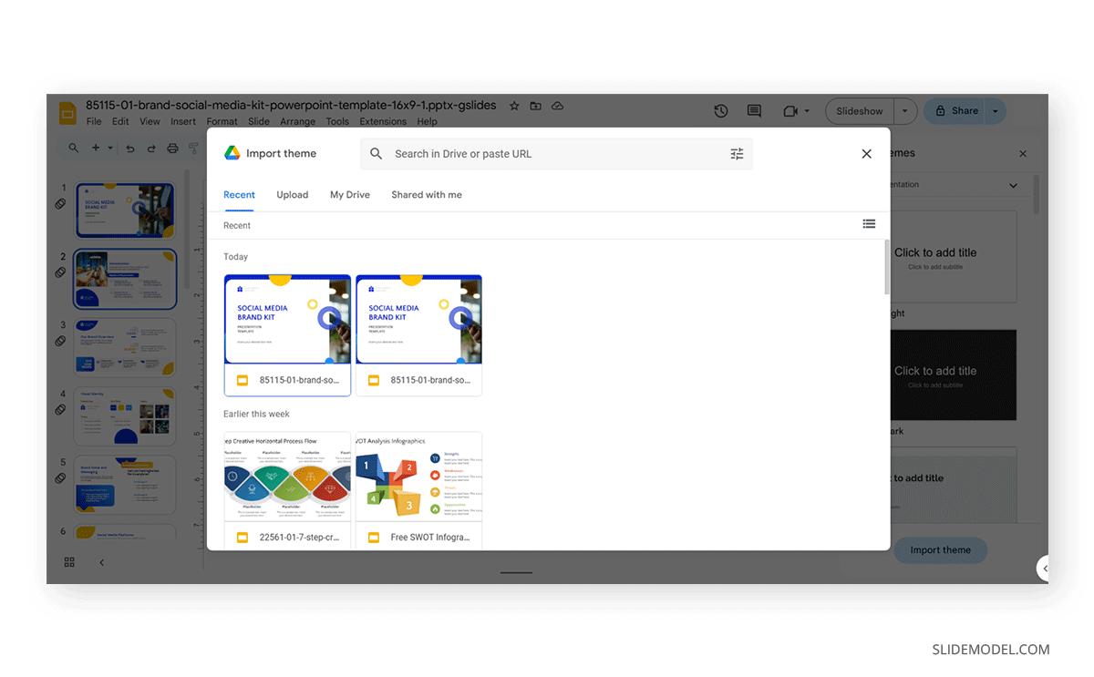 Using Import Theme in Google Slides