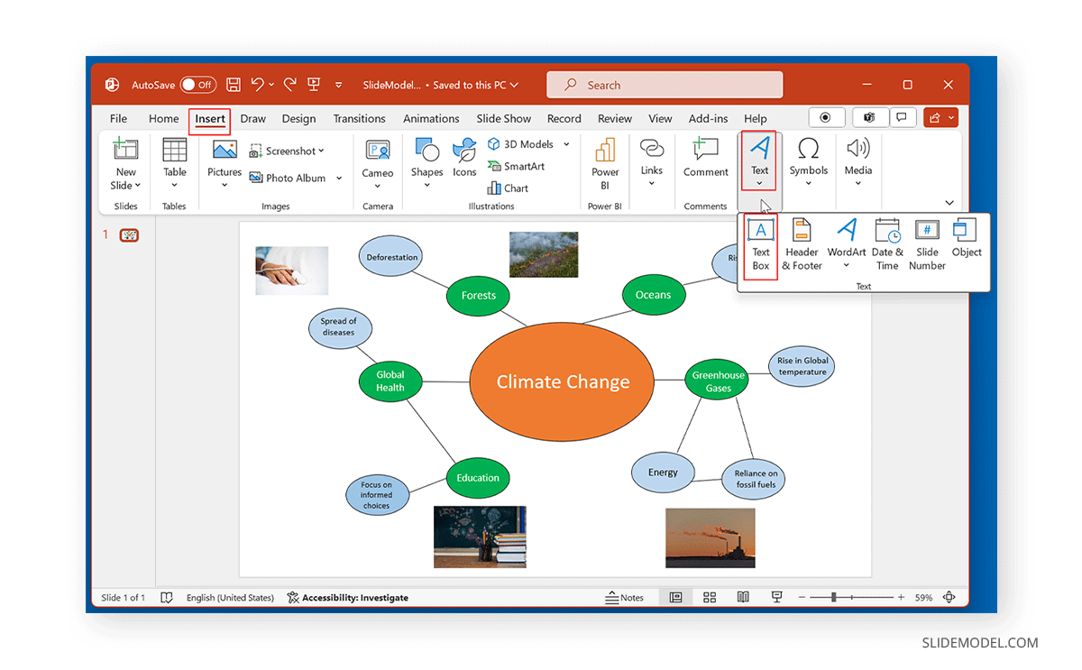 How to add a text box to a mind map