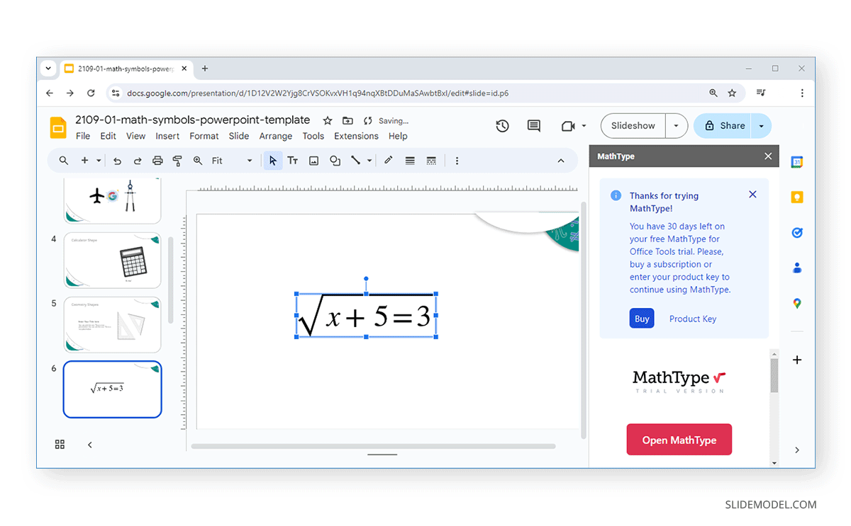 Inserted equation from MathType add on in Google Slides