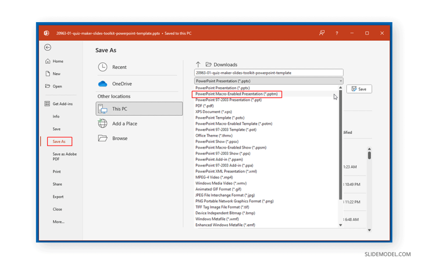 macro enabled powerpoint presentation file extension