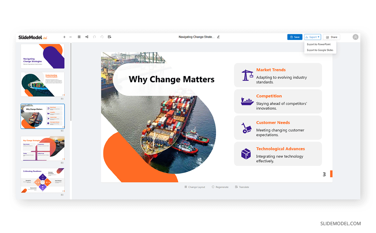 Exporting a slide deck from SlideModel AI to PowerPoint