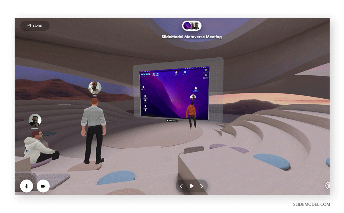 2D experience of a Spatial metaverse meeting hosted by SlideModel