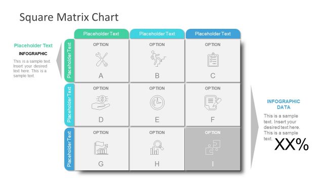 9 Cells Square Matrix Infographic PPT