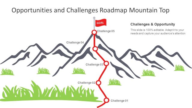 5 Step Mountain Challenges Metaphor Slide for PowerPoint