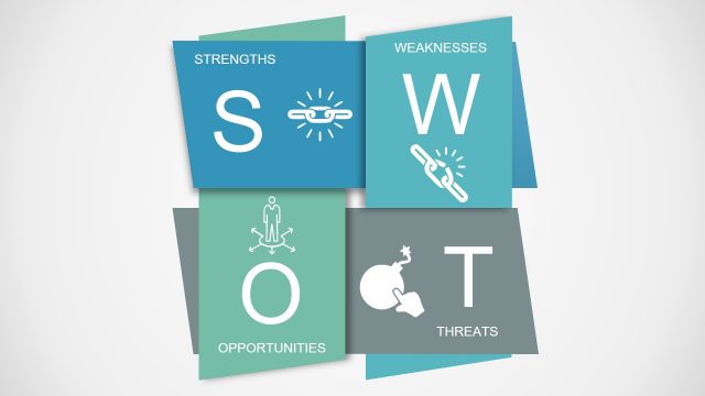 SWOT Analysis PowerPoint Template Interlaced Polygon Design