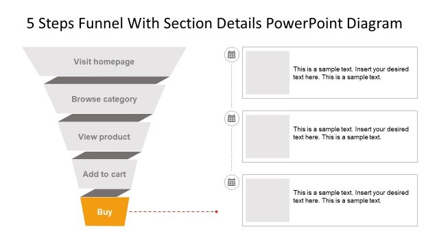 Flat 5 Steps Diagram Funnel Presentation