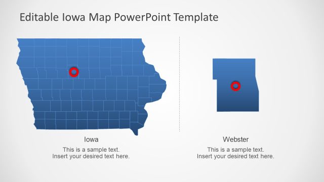 Flat Editable Map of Iowa PowerPoint