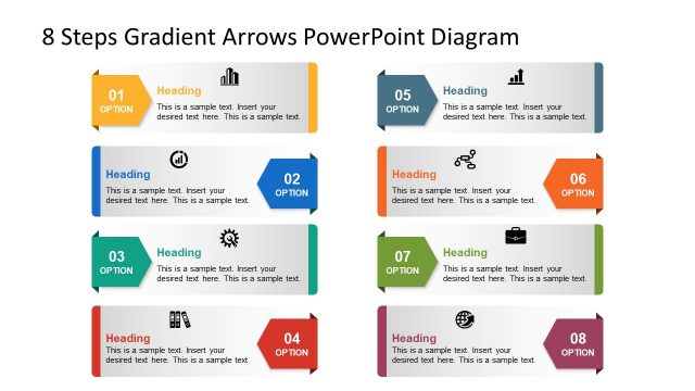 8 Steps Gradient Arrows PowerPoint Diagram