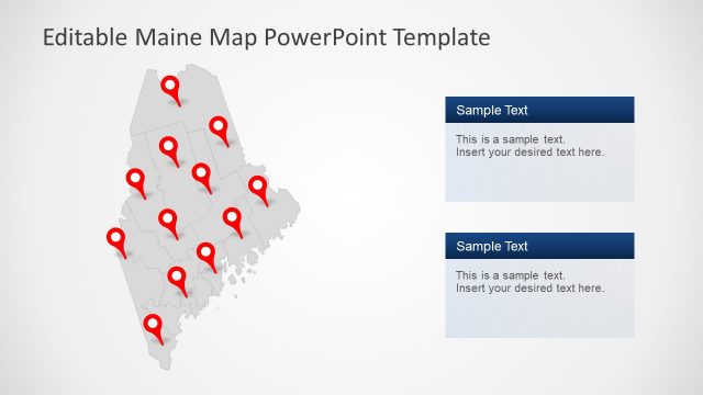 Gray Map of Maine with Location Markers PPT