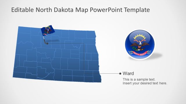 PowerPoint Map of North Dakota with Flag