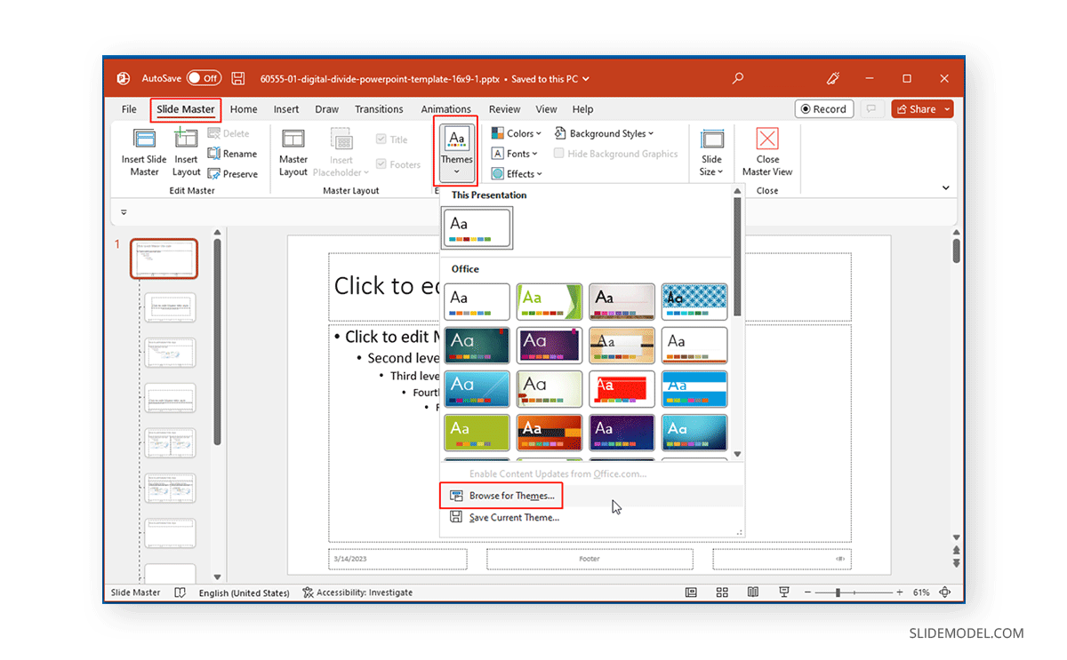 Browse for themes in PowerPoint