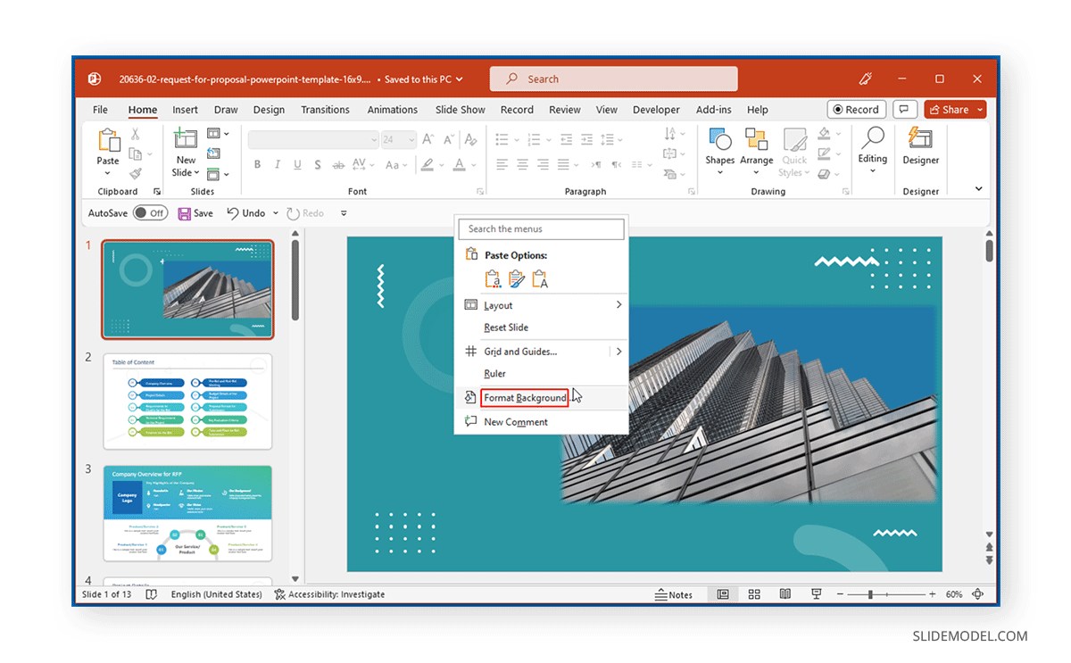 Browsing Format Background in PowerPoint