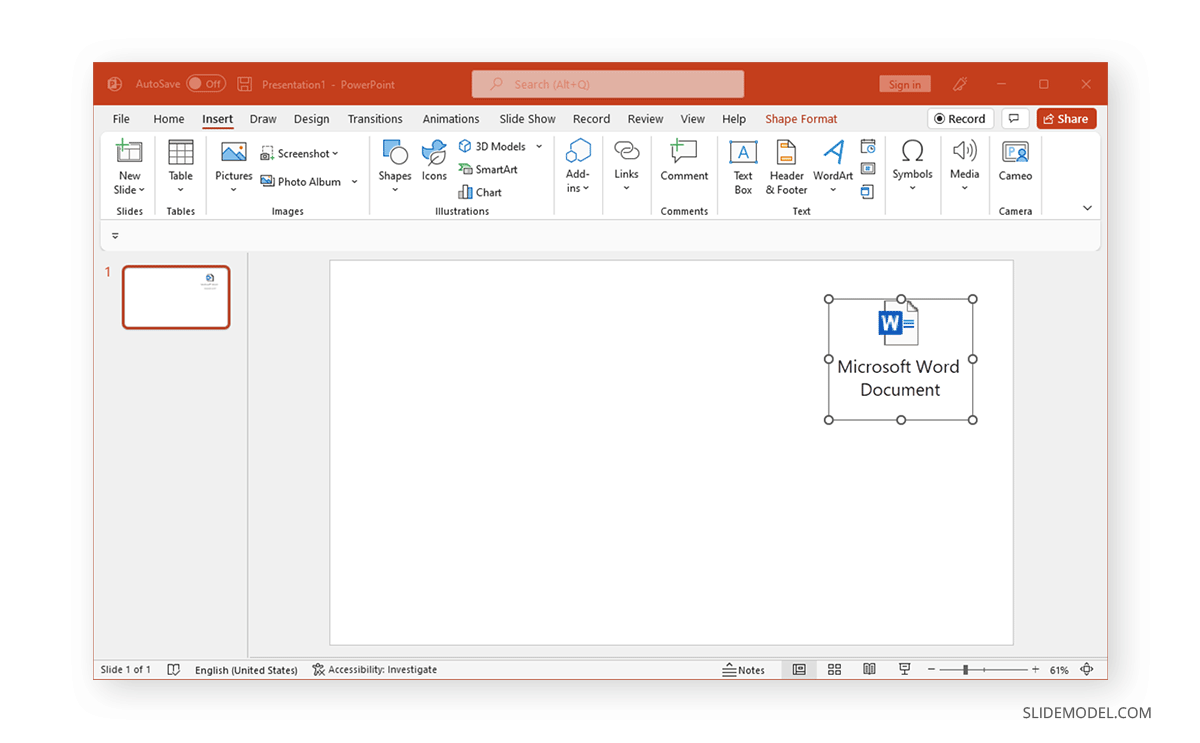 insert a Word file as an icon in PowerPoint
