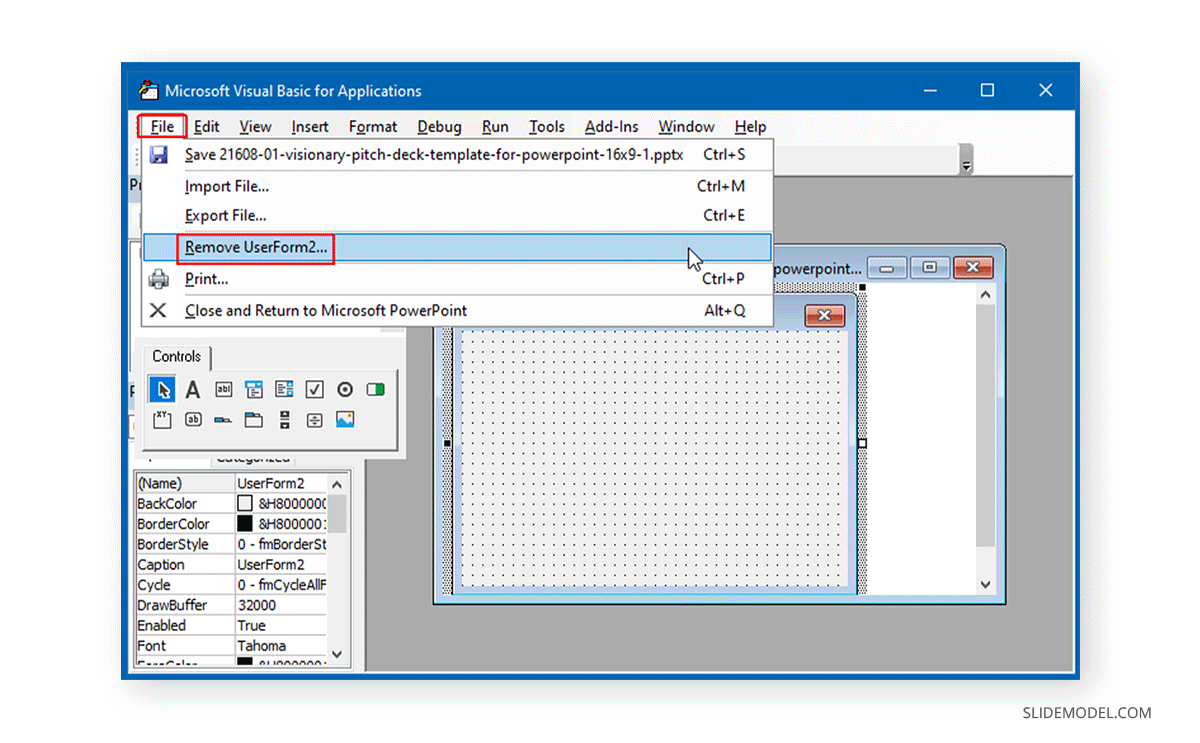 Remove UserForm in Visual Basic