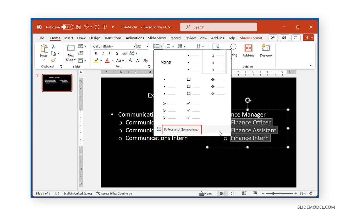 Customize bullets options in PowerPoint