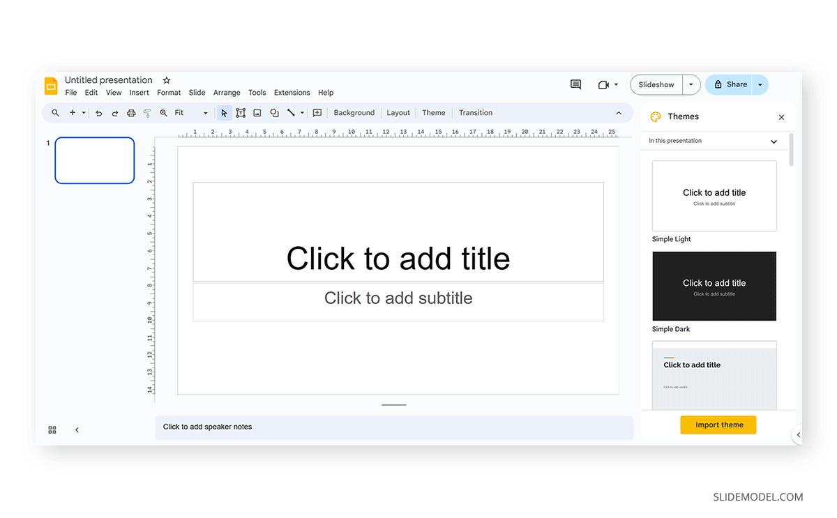 Blank presentation slide in Google Slides