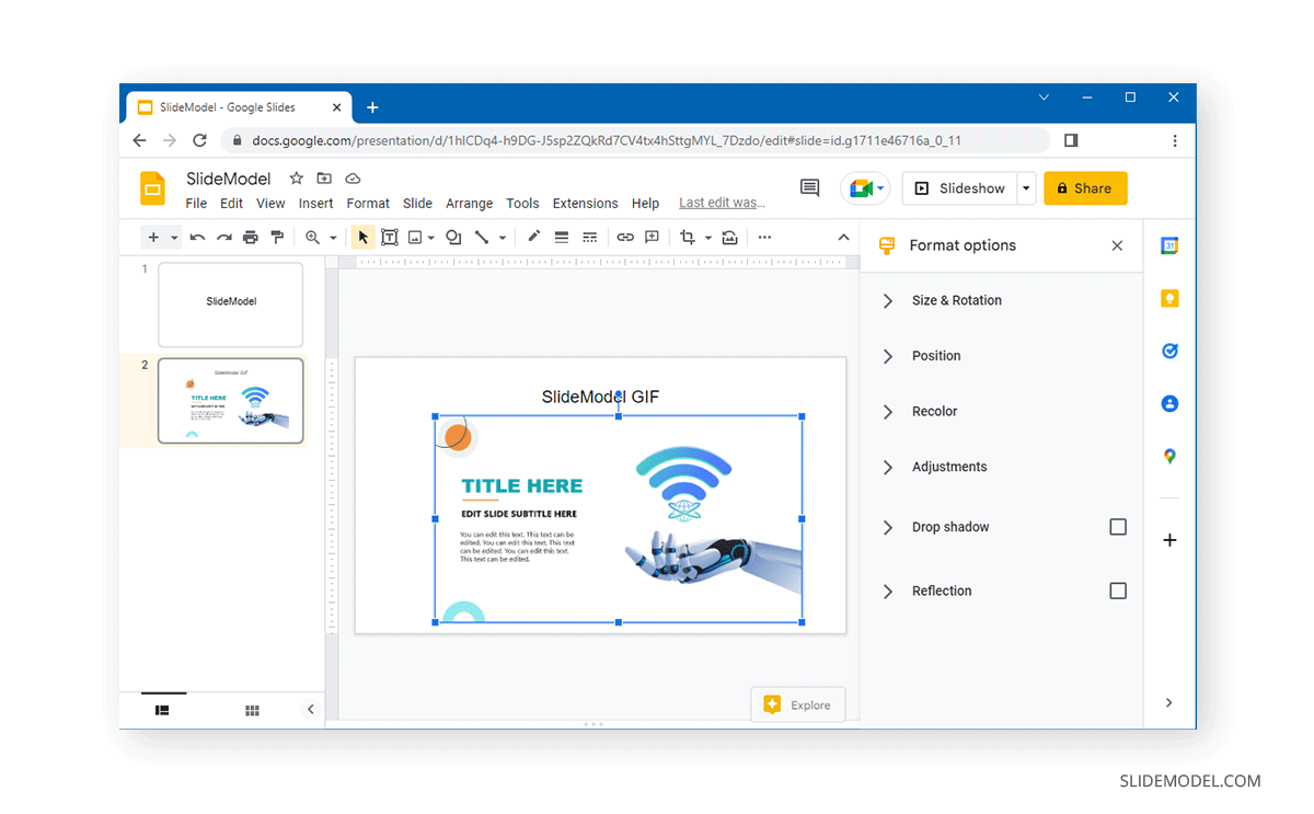 using format options to edit a GIF in Google Slides