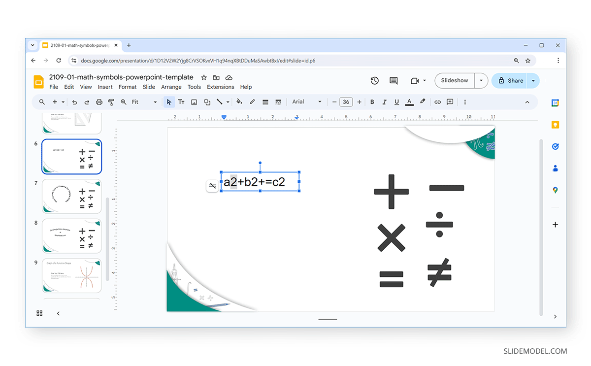 Selecting characters to convert to subscript or superscript in Google Slides