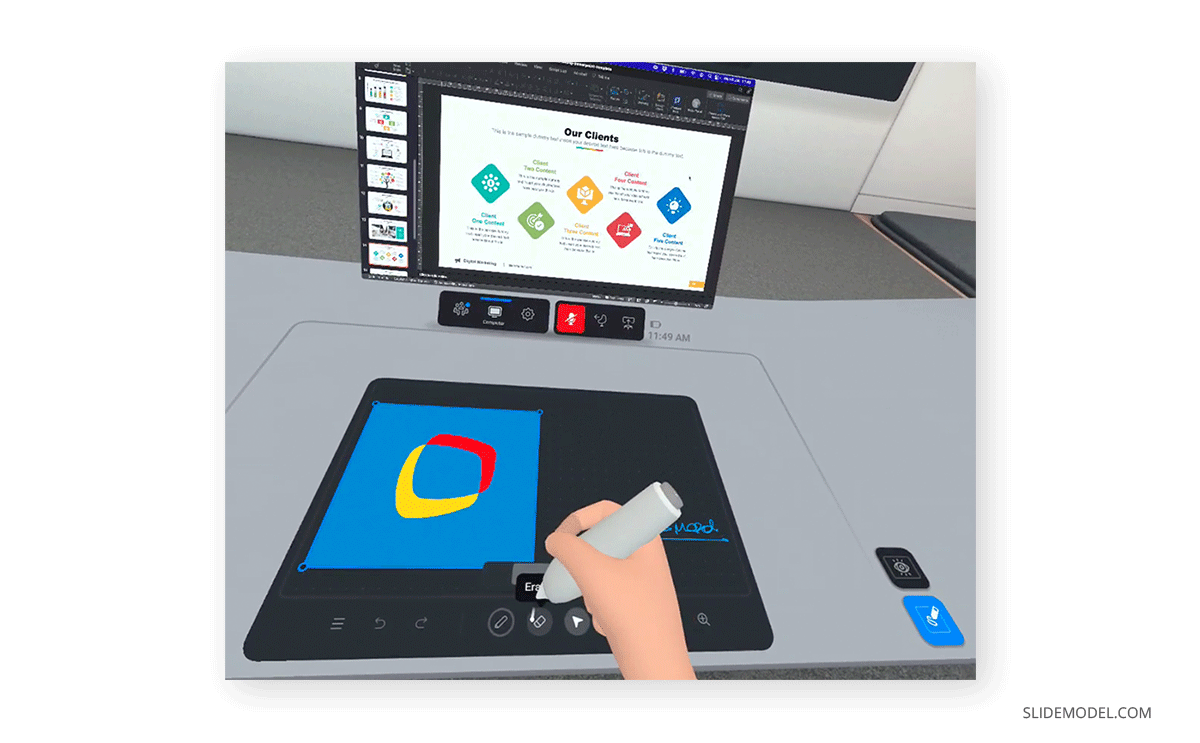 whiteboard gestures and screen mirroring in Horizon Workrooms