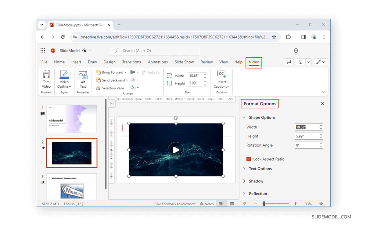 Format Options for Videos in PowerPoint Online