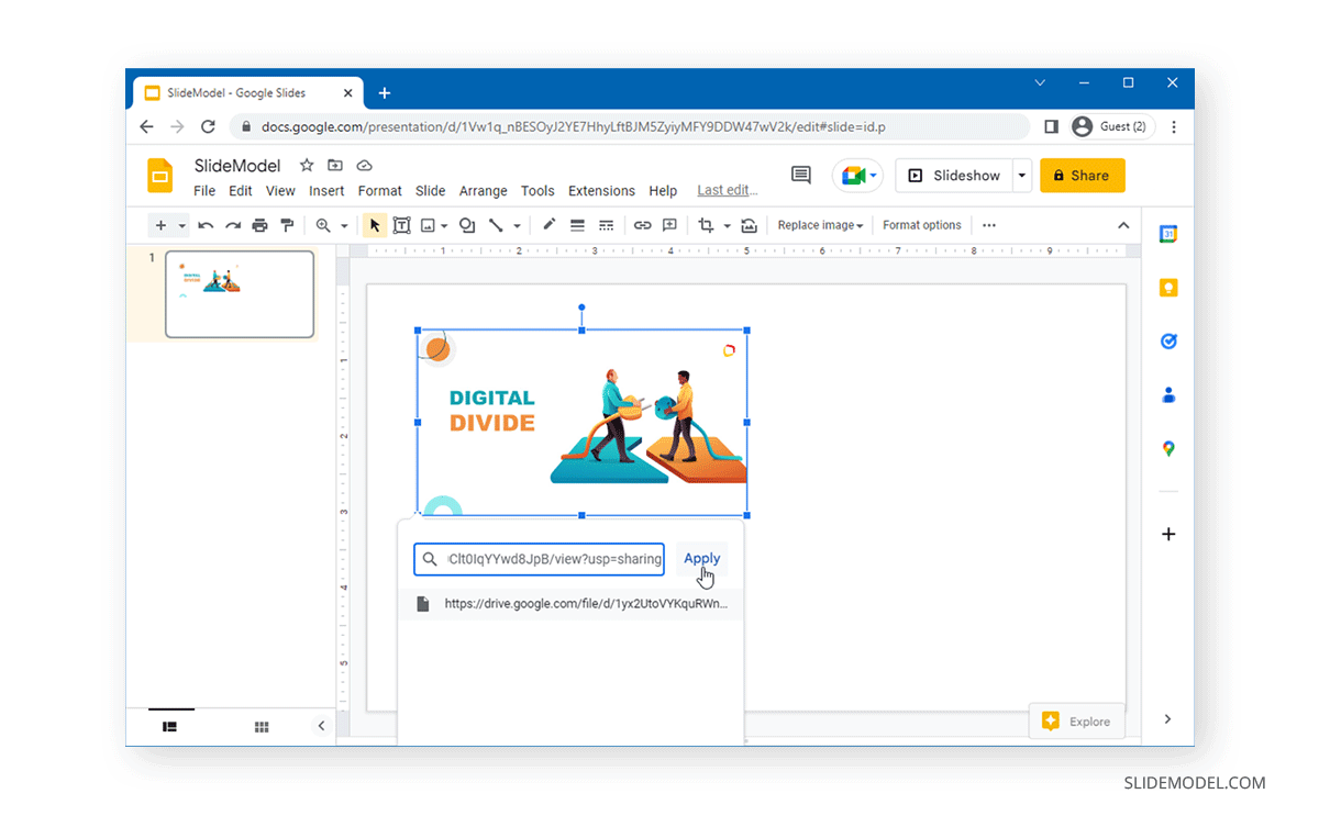 Adding a hyperlink to the image in Google Slides