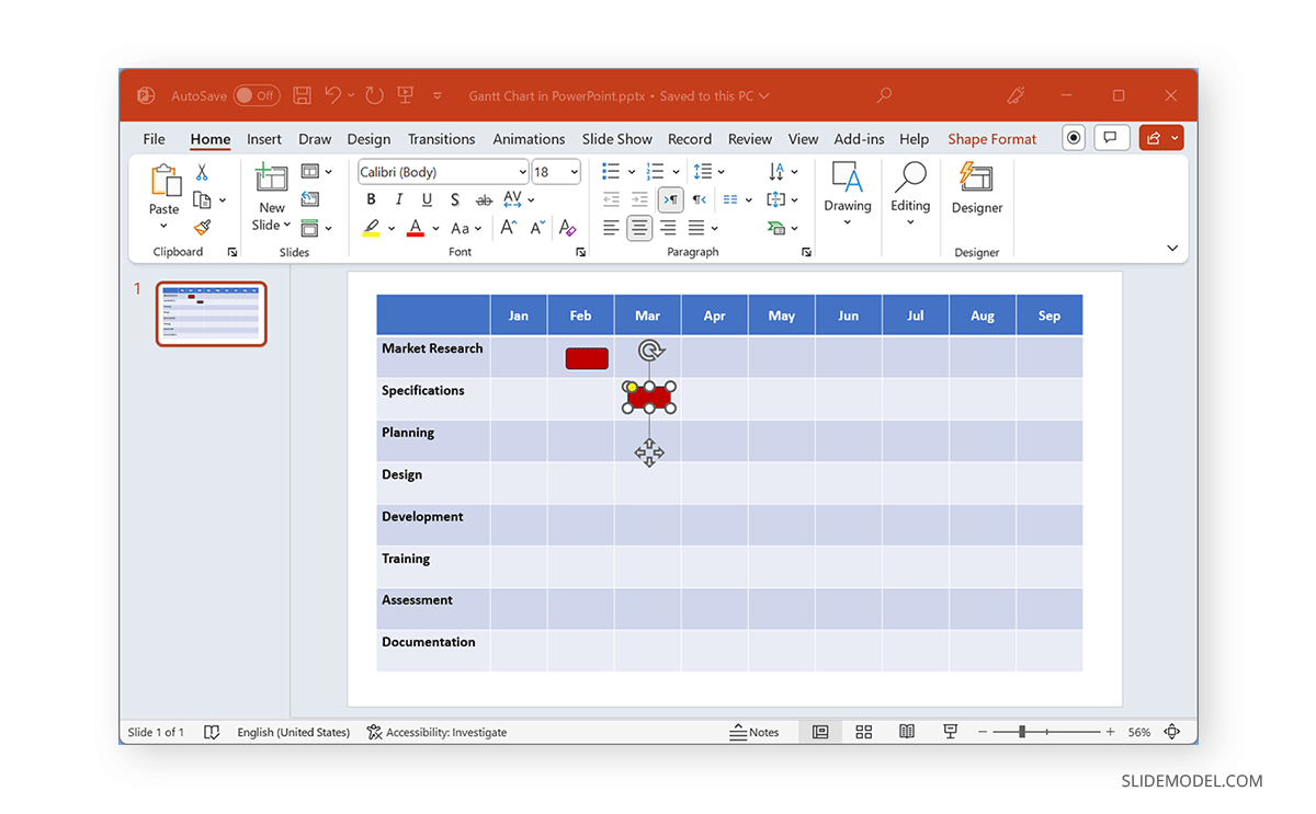 Mark a timeline in a Gantt Chart in PowerPoint