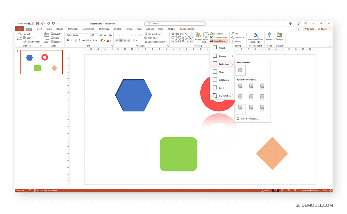 Reflection effect for PowerPoint shape