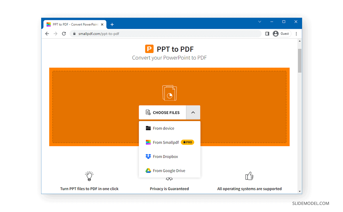 using SmallPDF to convert PPT to PDF