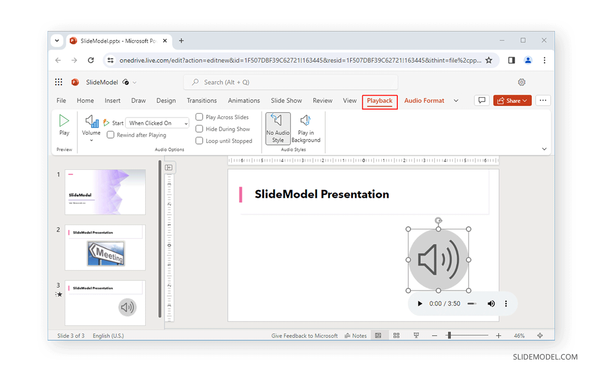 Playback options in PowerPoint Online