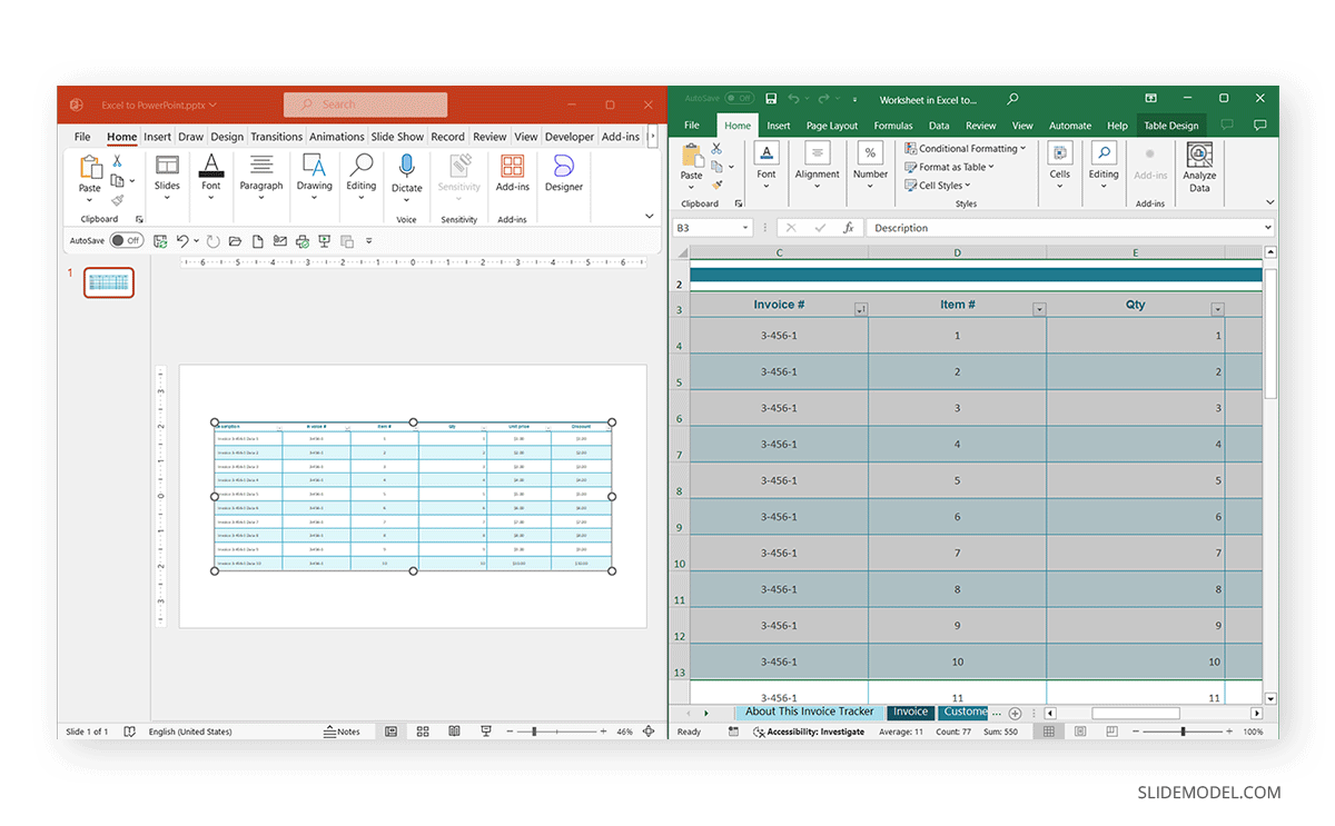 Editing Excel table and previewing changes in PowerPoint