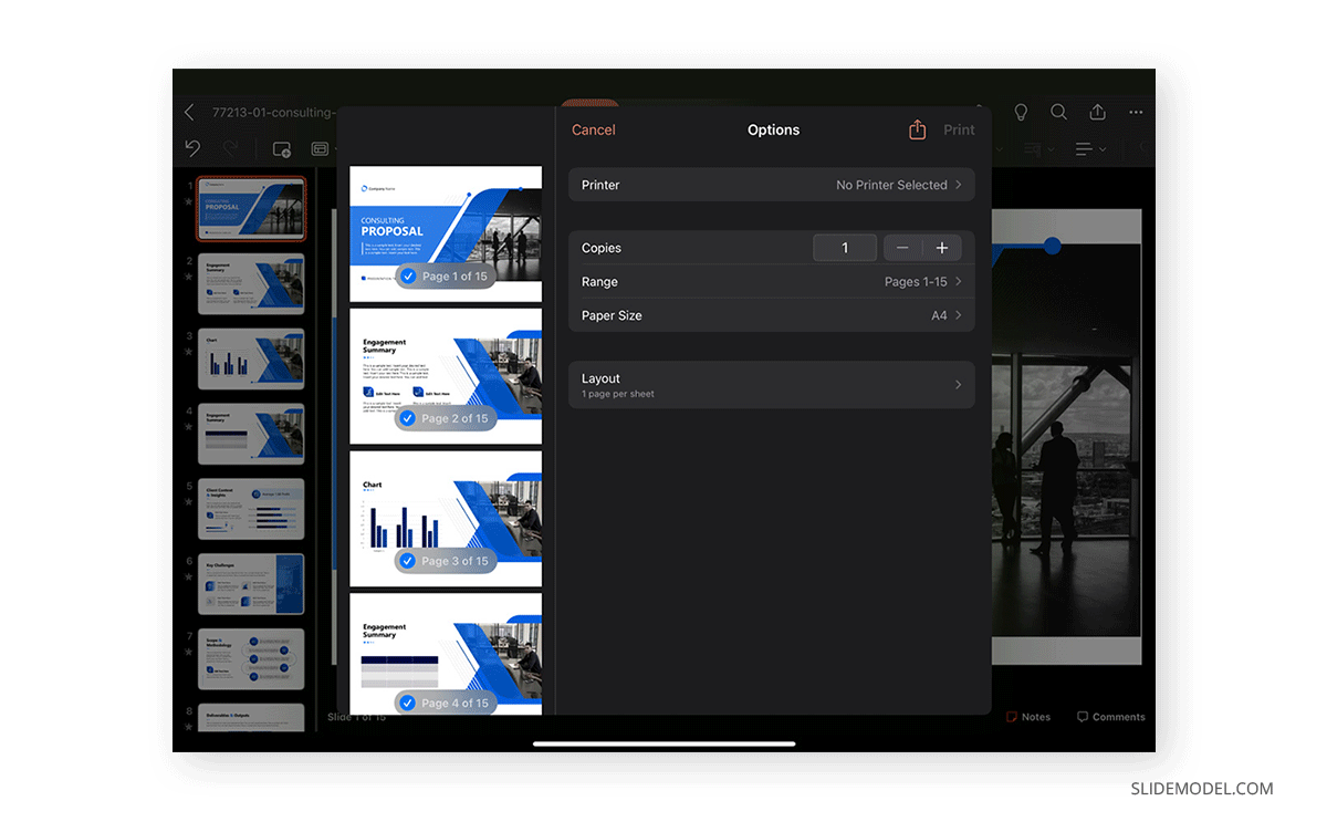 Options for presentation printing iPad