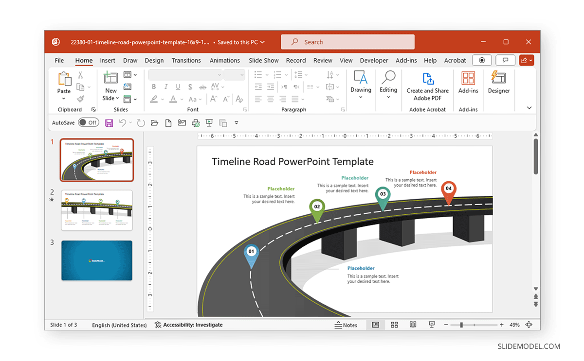 Making a presentation with the Timeline Road PowerPoint Template