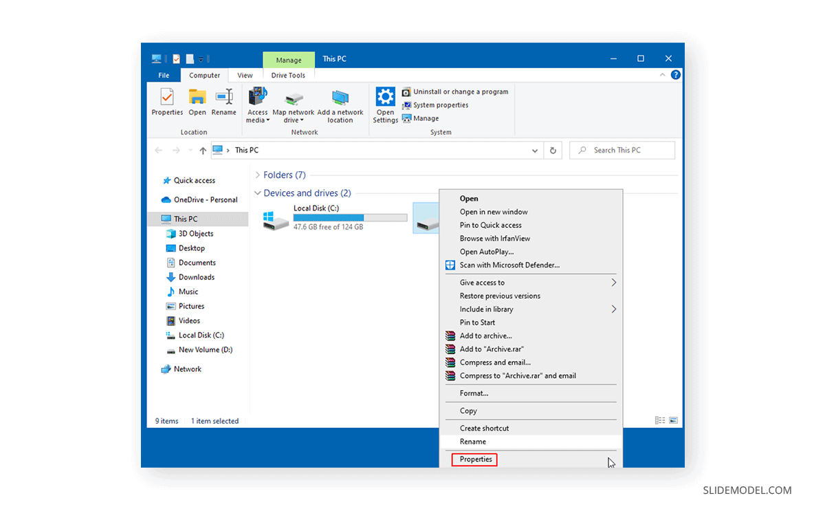 Disk properties in Windows