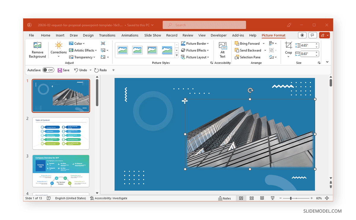 Completed picture and background color change in PowerPoint