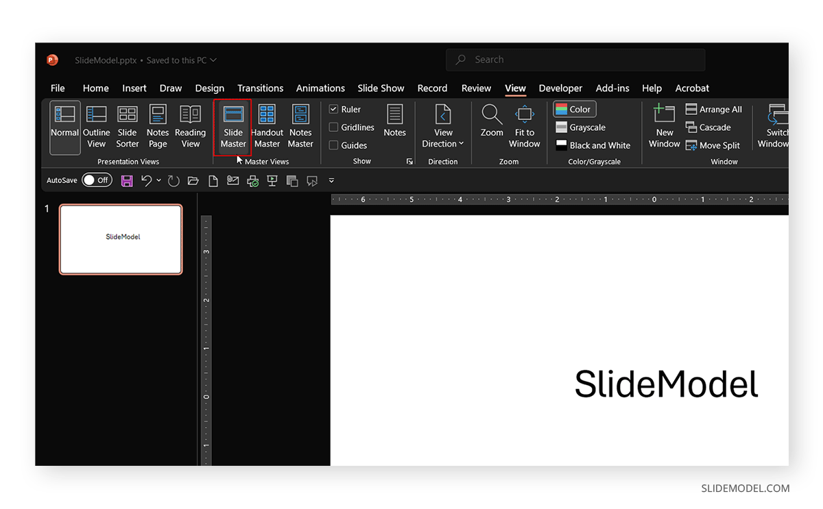 How to enter Slide Master in PowerPoint dark mode