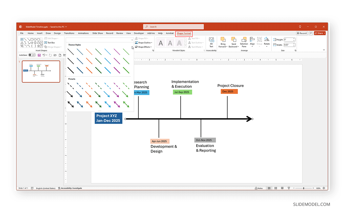 Customizing a timeline in PowerPoint