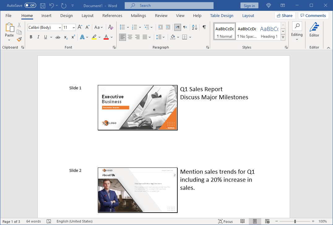 Speaker Notes Printing in Microsoft Word