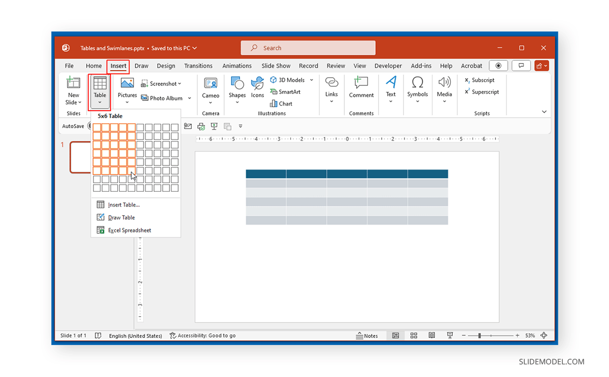Create a table in PowerPoint