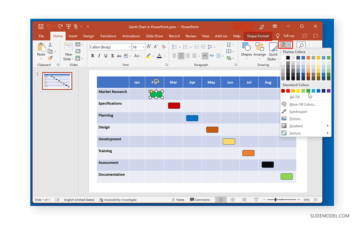 Recolor shapes in a Gantt Chart in PowerPoint