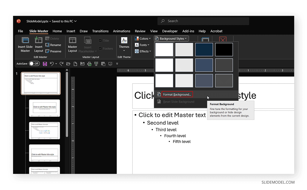 Entering Format Background options from Slide Master