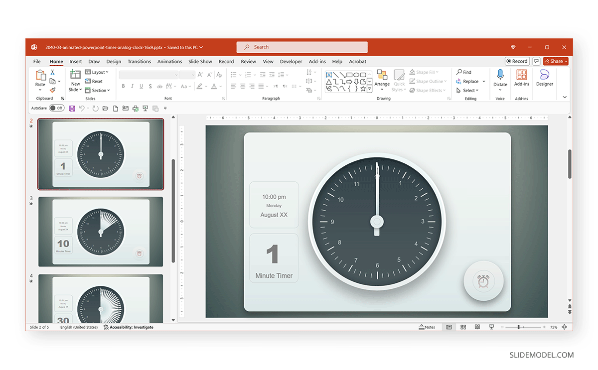 Animated PowerPoint Timer Analog Clock Template