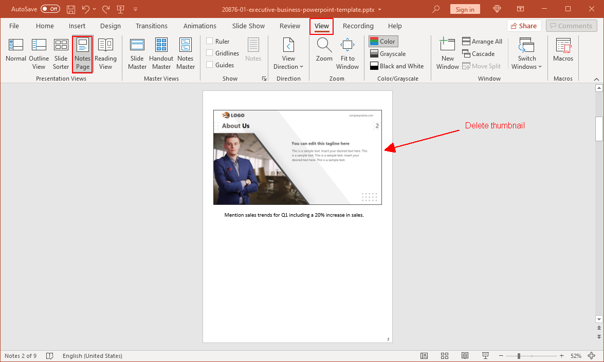 Printing Speaker Notes in PowerPoint without Thumbnail