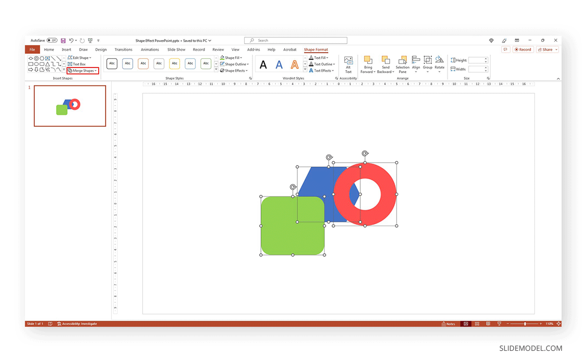 Shapes aligned for boolean operations in PowerPoint