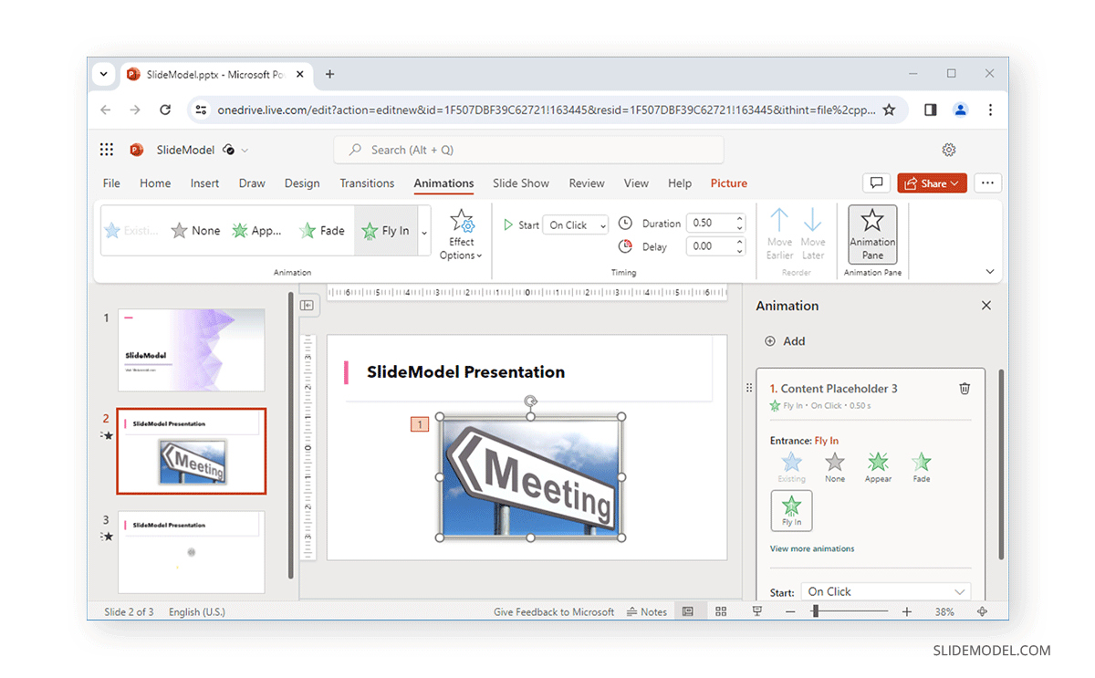 Animations tab in PowerPoint Online