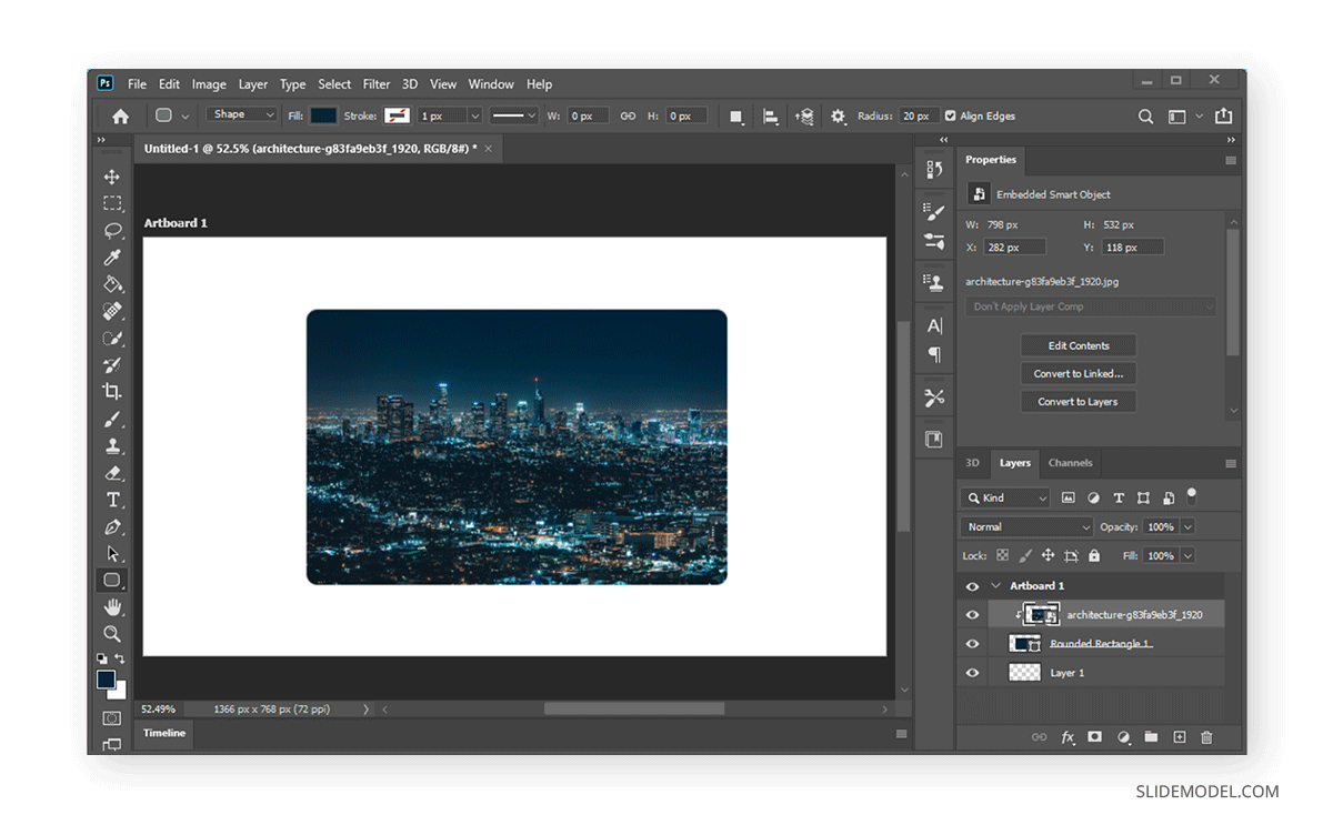 Using Adobe Photoshop to round a picture's corners