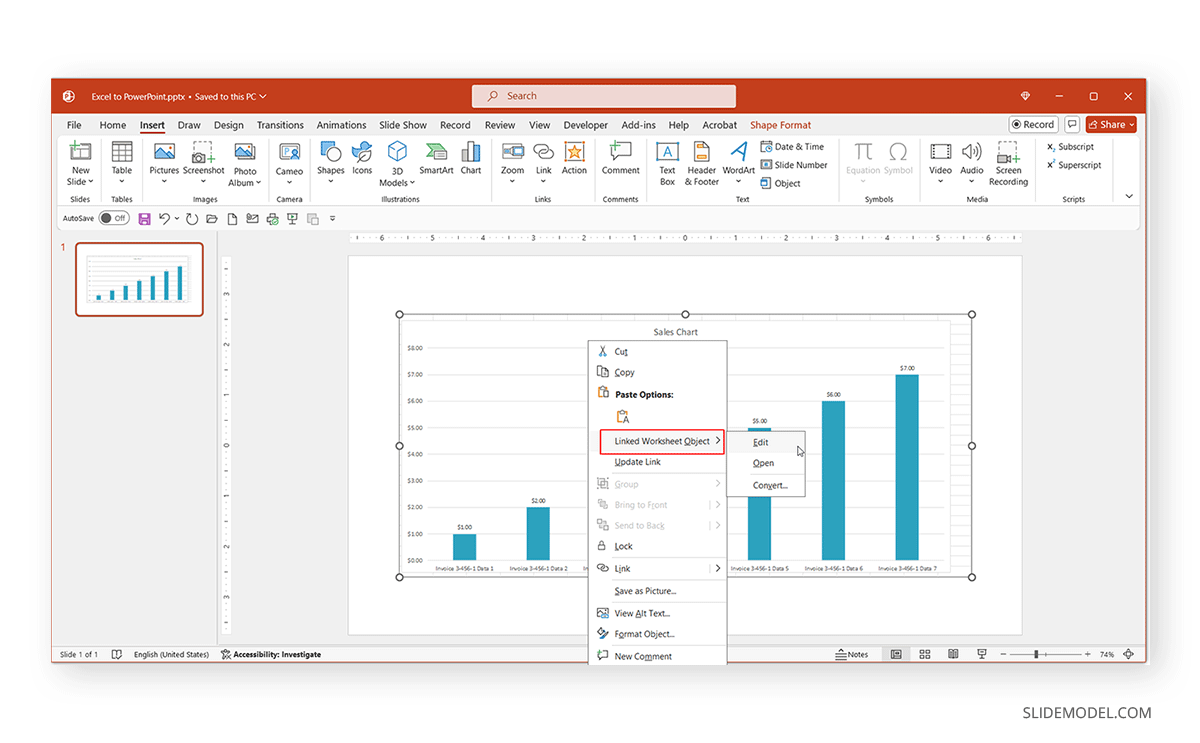 Edit linked objects in PowerPoint